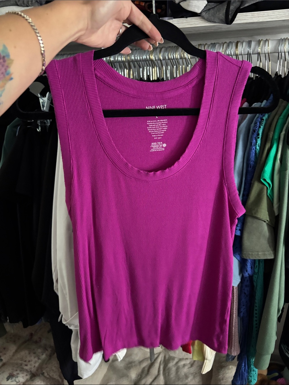 Nine West Vibrant Fuchsia Ribbed Tank